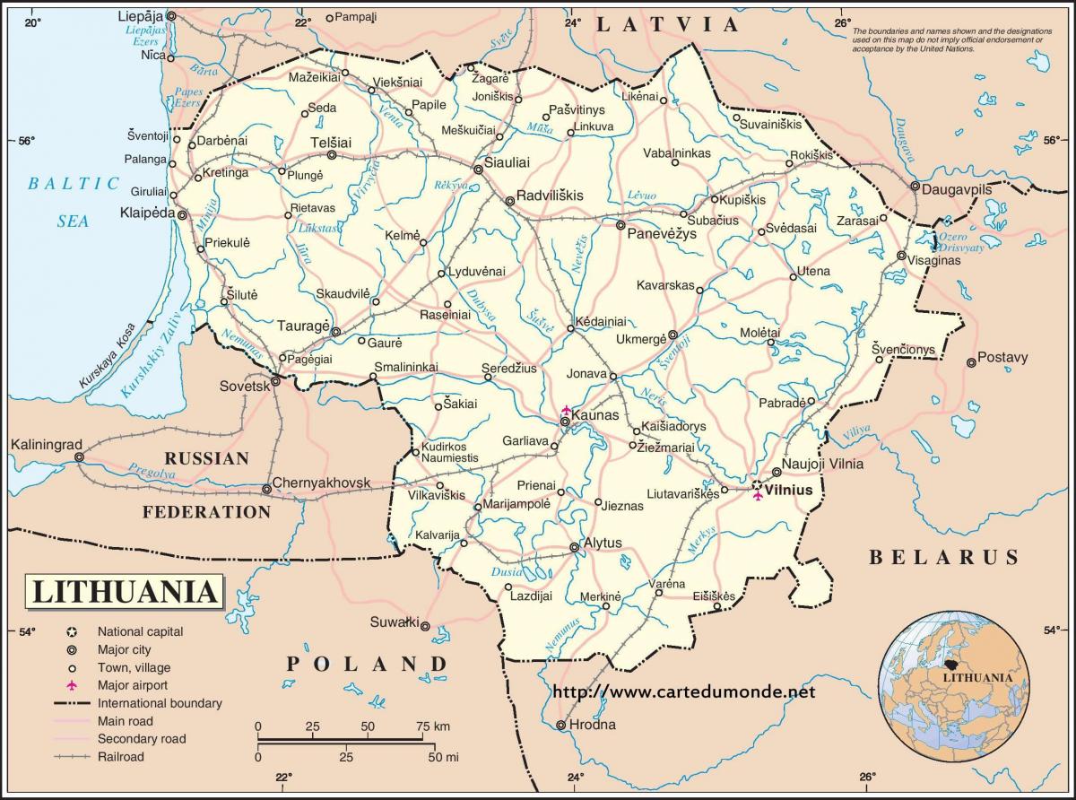 Zemljevid Litva državi