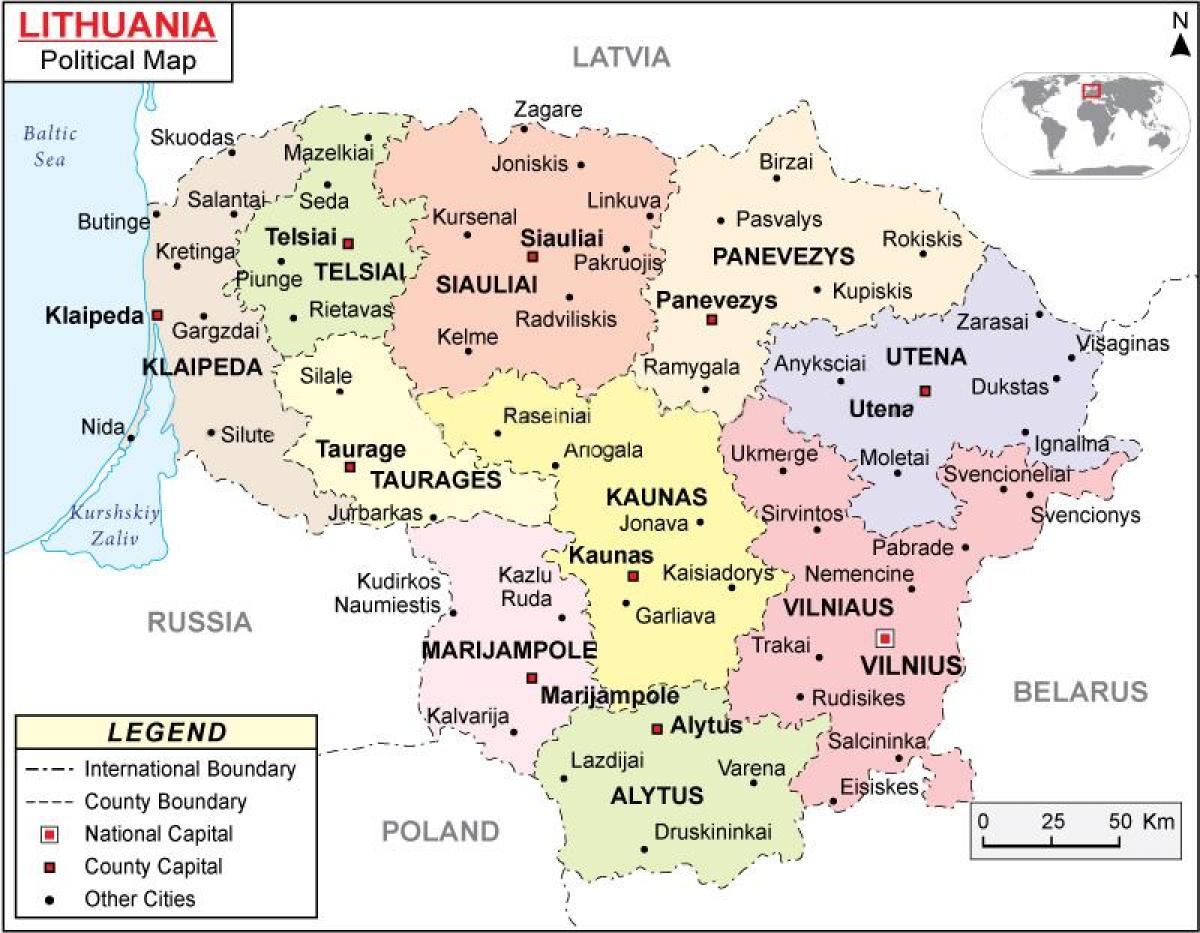 Zemljevid politične Litva