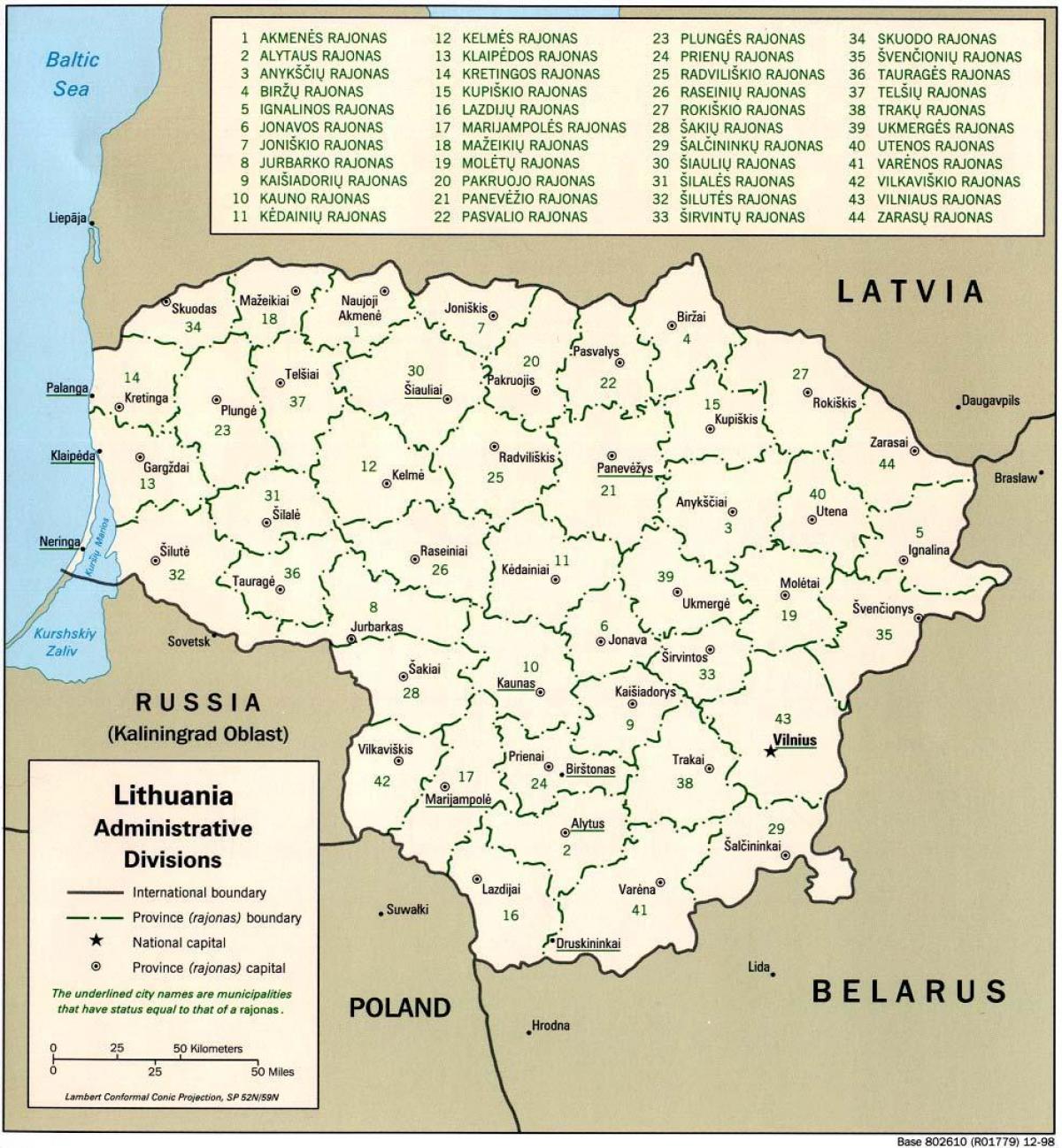 Zemljevid zemljevid Litva mesta